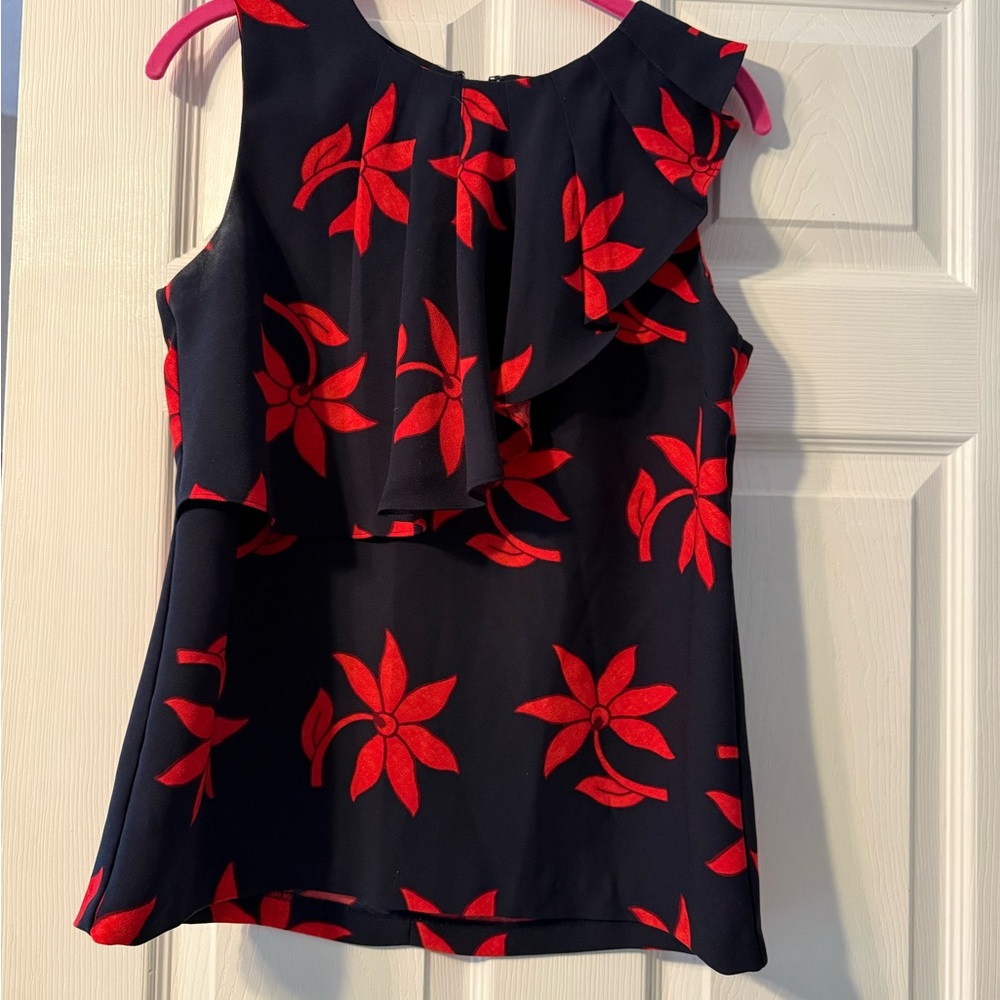 Banana Republic Red Floral Ruffle Blouse